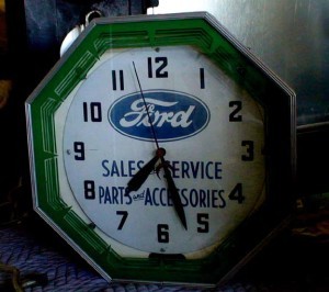 Old Ford neon clock neon products inc.,old signs